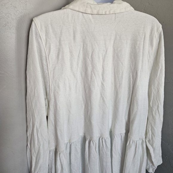 Free People Beach Women's Large White Long Sleeve Midi Dress V-neck Collared - Picture 9 of 12